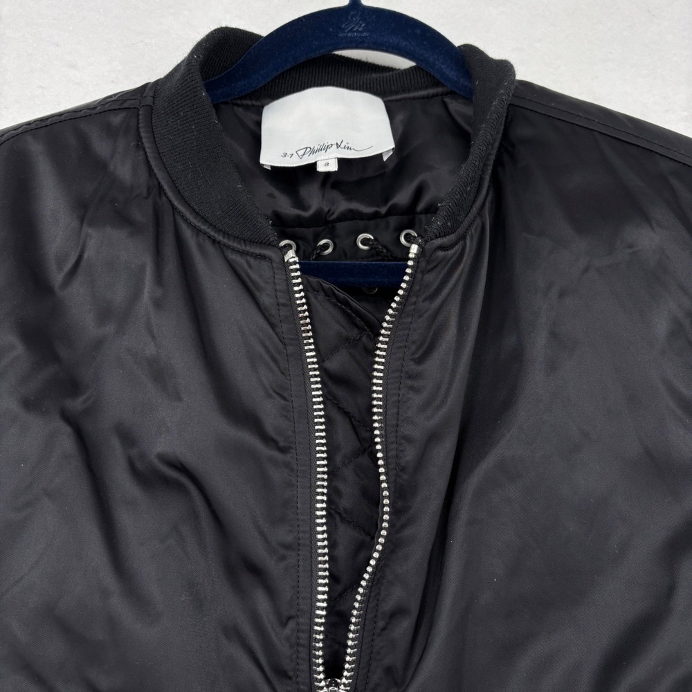 3.1 Phillip Lim Lace Up Back Bomber Jacket Size 8 Black Edgy Designer Zip Up - Picture 8 of 15
